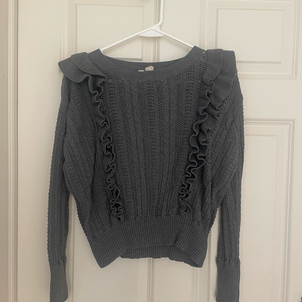 Women's Ruffled Gray Sweater